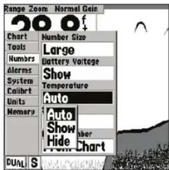 GARMIN Fishfinder 240 Blue - Menu Setup (Configuration): Onglet Numbers (Chiffres) - 2