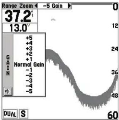 GARMIN Fishfinder 240 Blue - Pour changier le gain : - 1