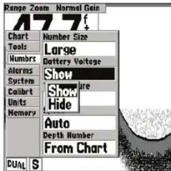 GARMIN Fishfinder 240 Blue - Menu Setup (Configuration): Onglet Numbers (Chiffres) - 1