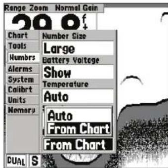 GARMIN Fishfinder 240 Blue - Menu Setup (Configuration): Onglet Numbers (Chiffres) - 2