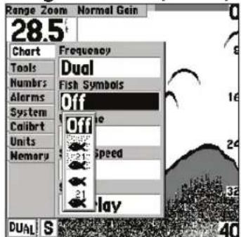 GARMIN Fishfinder 240 Blue - Menu Setup (Configuration): Onglet Chart (Carte) - 1