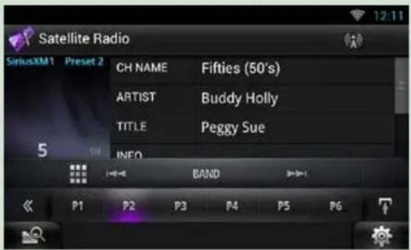 Satellite Radio SiriusXM1 Preset 2 CH NAME Fifties (50's) ARTIST Buddy Holly TITLE Peggy Sue INFO BAND P1 P2 P3 P4 P5 P6