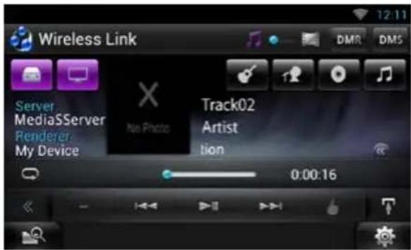 Wireless Link Server MediaSServer Renderer My Device X No Photo Track02 Artist tion 0:00:16
