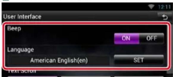User Interface Beep ON OFF Language American English(en) SET Text Scroll