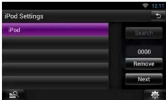 iPod Settings iPod Search 0000 Remove Next