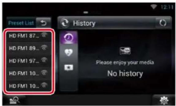 Preset List HD FM1 87_ _ HD FM1 89_ _ HD FM1 97_ _ HD FM1 10_ _ HD FM1 10_ _ History Please enjoy your media No history