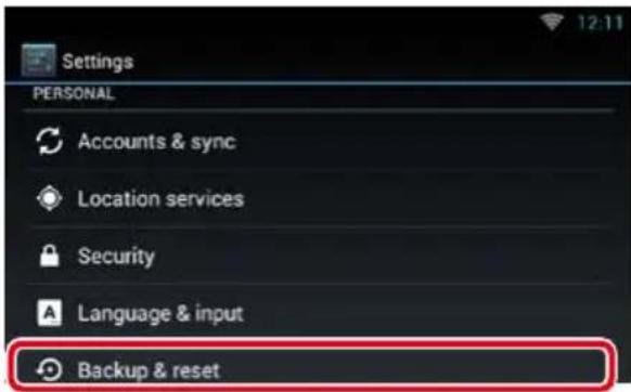 Settings PERSONAL Accounts & sync Location services Security Language & input Backup & reset