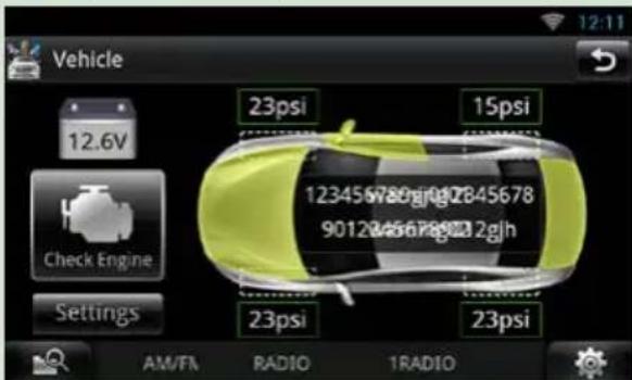 Vehicle 12.6V Check Engine Settings 23psi 15psi 123456780gj0g2845678 9012845678gj02gjh 23psi 23psi AM/TA RADIO 1RADIO