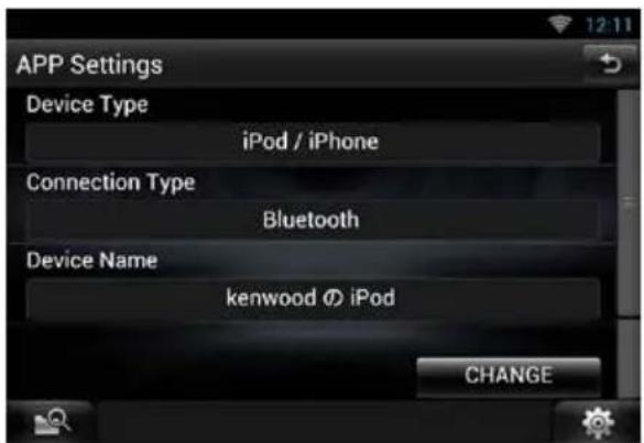 APP Settings Device Type iPod / iPhone Connection Type Bluetooth Device Name kenwood の iPod CHANGE