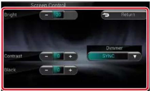 Screen Control Bright - 20 Return Contrast - 0 + Black - 0 + Dimmer SYNC
