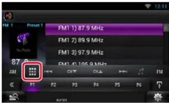 FM1 1) 87.9 MHz FM1 2) 89.9 MHz FM1 3) 97.9 MHz FM1 4) 105.9 MHz AM P1 P2 P3 P4 P5 P6 AUTO1 No Photo 87