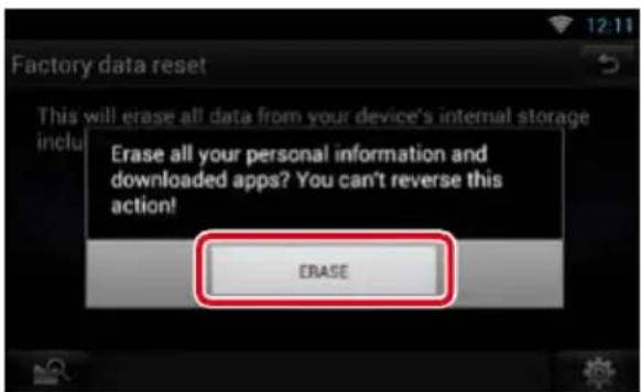 Factory data reset This will erase all data from your device's internal storage inclu Erase all your personal information and downloaded apps? You can't reverse this action! ERASE