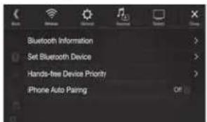 Bluetooth Information Set Bluetooth Device Hands-free Device Priority iPhone Auto Pairing