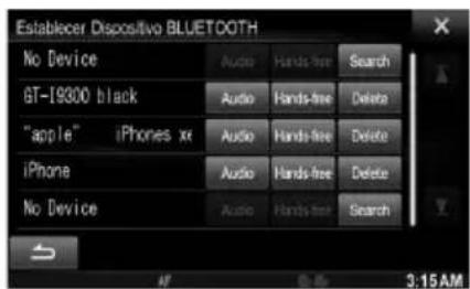 ALPINE X800DU - Toque [Audio] o [Hands-free] del dispositivo que desee conectar de la lista. - 1
