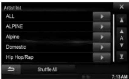 ALPINE X800DU - Appuyez sur le nom de l'artiste selectionné. - 1