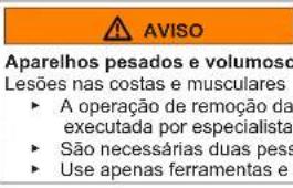 AVISO Aparelhos pesados e volumoso Lesões nas costas e musculares • A operação de remoção da executada por especialista • São necessárias duas pess • Use apenas ferramentas e