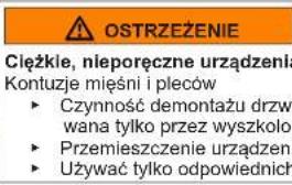 OSTRZEŻENIE Cieżkie, nieporęczne urządzenia Kontuzje mięśni i pleców ► Czynność demontażu drzwa wana tylko przez wyszkolor ► Przemieszczenie urządzeń ► Używać tylko odpowiednich
