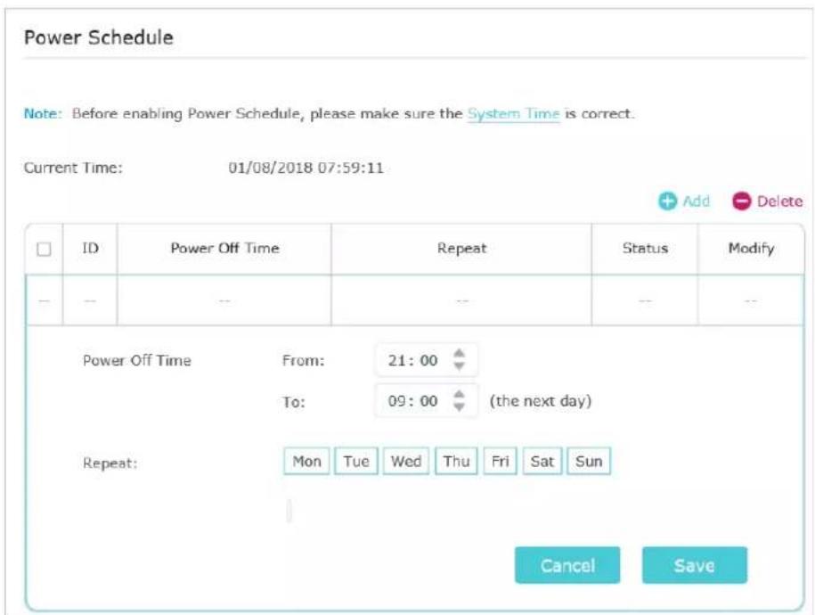 TP-LINK RE500X - Définir le programme d'alimentation - 1