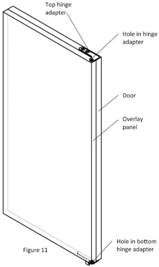 Top hinge adapter Hole in hinge adapter Door Overlay panel Figure 11 Hole in bottom hinge adapter
