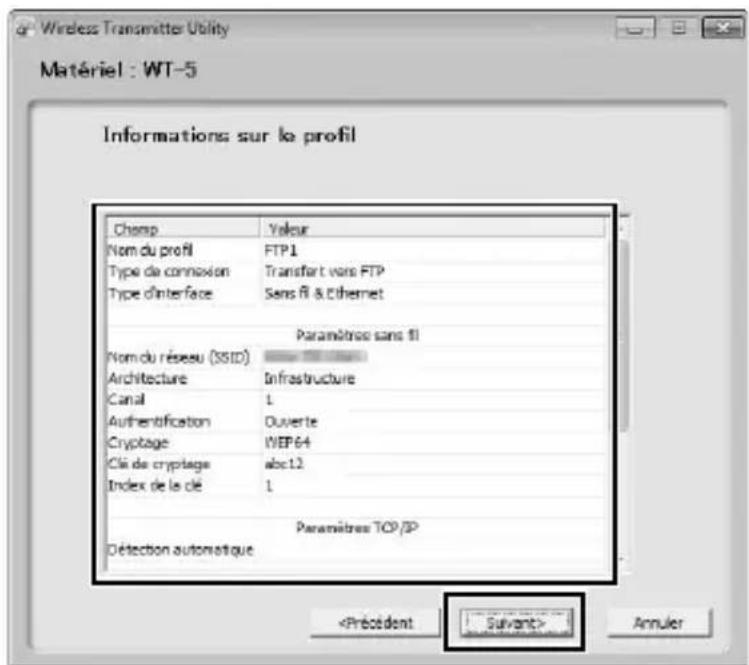 NIKON WT5 - Saisir les paramètres ftp et cliquer sur Suivant. - 2