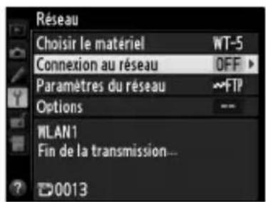 NIKON WT5 - Sélectionner Connexion au réseau. - 1