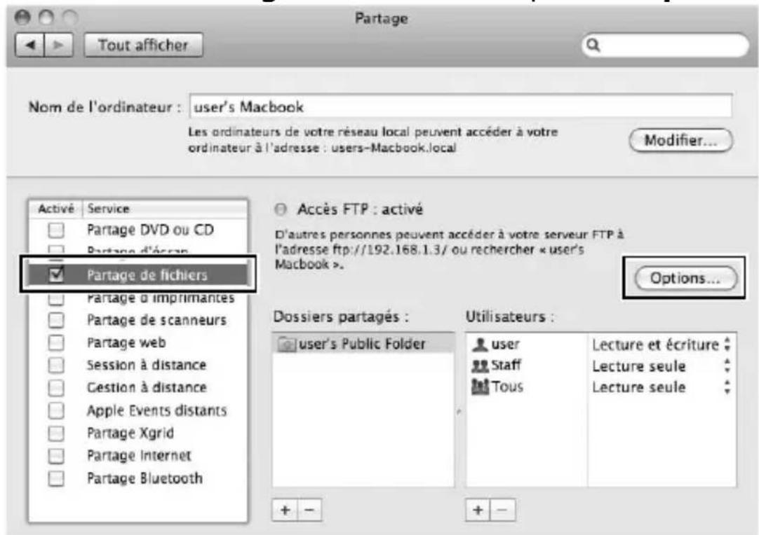 NIKON UT1 - Sélectionnez Partage de fichiers et cliquez sur Options. - 1