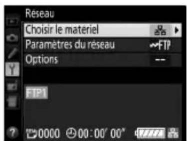 NIKON UT1 - Vérifiez que le profil sélectionné est affché en vert au niveau supérieur du menu Réseau. Pour obtenir plus d'informations sur ce qu'il faut faire en cas d'erreur, consultez la section « Localisation des pannes » (101). - 1