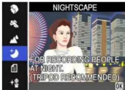 NIGHTSCAPE FOR RECORDING PEOPLE AT NIGHT. (TRIPOD RECOMMENDED) OK