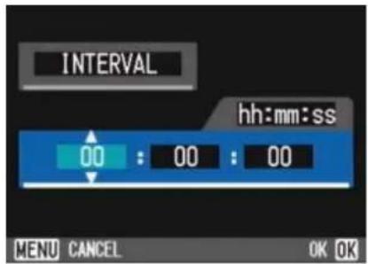 INTERVAL hh:mm:ss 00 : 00 : 00 MENU CANCEL OK OK