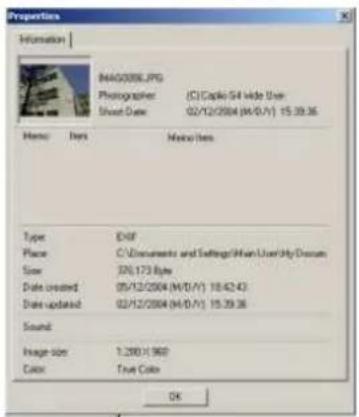 Properties Information M4403006.JPG Photographer: (C)Capio S4 wide User Sheet Date: 02/12/2004 (M/D/7) 15.39.36 Format Sets Metric Sets Type: DHF Place: C:\Documents and Settings\Main User\My Documents Size: 320.173 Bytes Date created: 05/12/2004 (M/D/7) 18:42:43 Date updated: 02/12/2004 (M/D/7) 15.39.36 Sound: Image Size: 1.200 x 960 Color: True Color OK