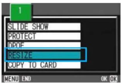 1 SLIDE SHOW PROTECT DPOF RESIZE COPY TO CARD MENU END OK OK