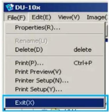 DU-10x File(F) Edit(E) View(V) Image( Properties(R)... Rename(U) Delete(D) delete Print(P)... Ctrl+P Print Preview(V) Printer Setup(N)... Print Setup(Y)... Exit(X)