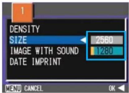 1 DENSITY SIZE 2560 1280 IMAGE WITH SOUND DATE IMPRINT MENU CANCEL OK