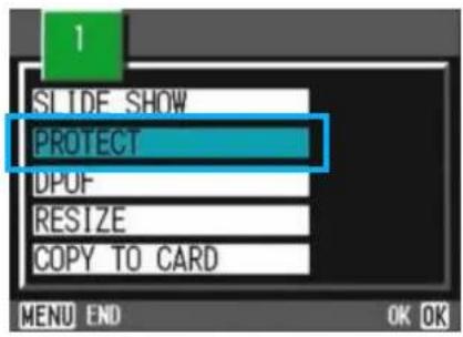 1 SLIDE SHOW PROTECT DPUF RESIZE COPY TO CARD MENU END OK OK