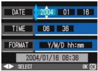 DATE 2004 01 16 TIME 06 36 FORMAT Y/M/D hh:mm 2004/01/16 06:36 SELECT OK OK