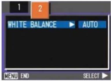 1 2 WHITE BALANCE AUTO MENU END SELECT
