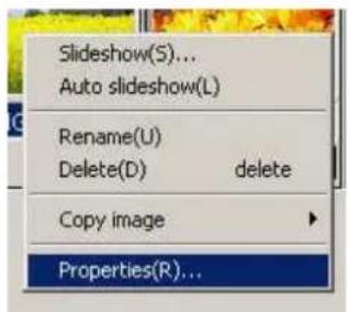 Slideshow(S)... Auto slideshow(L) Rename(U) Delete(D) delete Copy image Properties(R)...