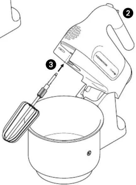 Diagram of a coffee maker with labeled parts including a stand mixer and a cup, showing step 2 and step 3.