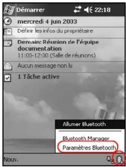 HP iPAQ h1937 - Ouverture de la fenêtre Paramètres Bluetooth - 1