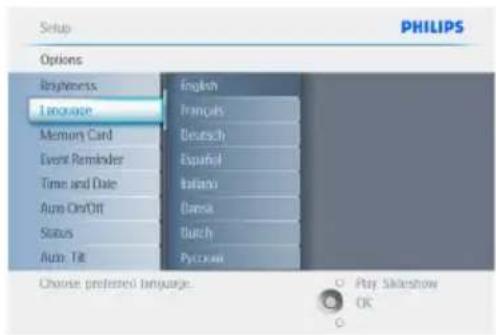 PHILIPS PhotoFrame 10FF2CME - Naviguez vers le bas jusqu'à Langue. - 1