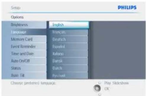 PHILIPS PhotoFrame 7FF2CMI - Naviguez a droite pour acceder au menu Langue. - 1
