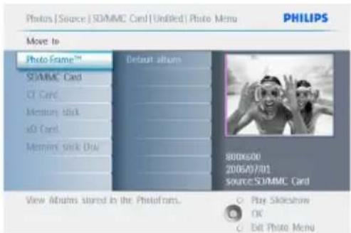 PHILIPS PhotoFrame 7FF2CWO - Appuyez sur le bouton menu pour accéder au menu photo. - 2