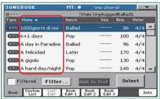 KORG Pa900 - Trier les entrées - 3