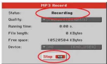 KORG Pa900 - Utilisez le paramètre "device" pour choisir l'emplacement temporaire du fichier MP3 enregistré. - 1
