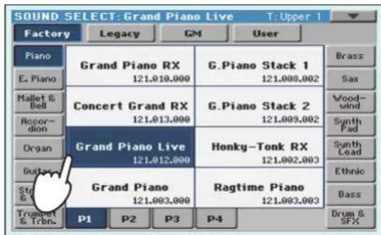KORG Pa900 - Sélectionnez un son dans la fenêtre "sound select" puis appuyez sur le bouton EXIT pour fermer la fenêtre. - 1