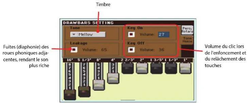 KORG Pa900 - À la page principale, touchez la zone "drawbars" pour ouvrir la fenêtre "sound select". touchez ensuite le son drawbars sélectionné pour ouvrir la page "drawbars setting". - 7