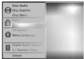 Disc Audio Disc Subtitle Disc Menu Radio TV Audio Menu Language Digital Audio Output 5.1 BpSpeaker Setup Others