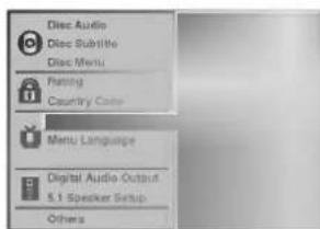 Disc Audio Disc Subtitle Disc Menu Rating Country Code Menu Language Digital Audio Output 5.1 Speaker Setup Others