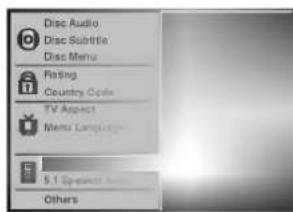 Disc Audio Disc Subtile Disc Menu Rating Country Code TV Aspect Menu Language 5.1 Speaker Audio Others