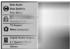 Disc Audio Disc Subtitle Disc Menu Country Code TV Aspect Menu Language Digital Audio Output 5.1 Speaker Set Others